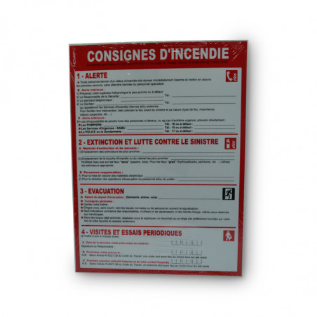 Panneau d'affichage 400x300mm consignes d'incendie